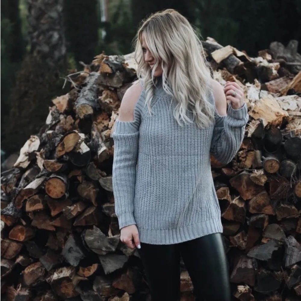 4 Sienna Gray Knit Cold Shoulder Sweater